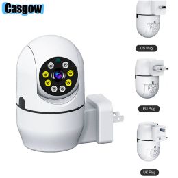 Cameras Casgow WiFi Mini PTZ Camera to Wall Outlet,Smart Camera Indoor Night Vision Home Cam,Security Panoramic Surveillance CCTV IP