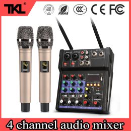 Accessories 4 Channel Audio Mixer with Built Wireless Microphone Bluetooth Usb Record Sound Mixer Tkl R2 Sound Mixing Console for Home