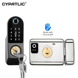 Lock Waterproof Security Home Gate Door Keyless Entry RFID Card TTlock App Smart Rim Lock Digital Double Side Fingerprint Door Lock