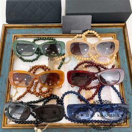 2024 New High Quality luxury designer sunglasses New Family Style Small Square Women's Net Red Pearl Chain Sunglasses CH5488