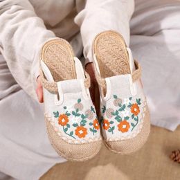 Casual Shoes Summer Women Slippers Embroider Elegant Flat With Cotton Leisure Handmade Ladies