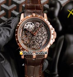 Excalibur 46 Watches Automatic Tourbillon DBEX0727 Mens Watch Skeleton Dial Rose Gold Case Brown Leather Strap HWRD HelloWatch 9 9818659