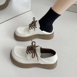 Casual Shoes Women's 2024 Spring Fashion Square Toe Sneakers Flat Retro Lace-Up White Loafers