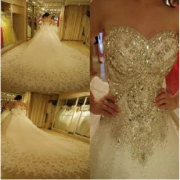 Dresses 2019 Luxury Royal Wedding Dresses Cathedral Train Sweetheart Neck Blling Crystal Rhinestones Bodice Bridal Ball Gown vestidos de n