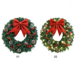 Decorative Flowers Christmas Door Decor Wreaths Realistic 40CM Ornaments With Pine Cones Berry Spruce Plastic Light Up For Home Party