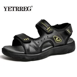 Sandals New Mens Sandals Summer Genuine Leather Sandals Men Outdoor Casual Lightweight Beach Sandals Fashion Men Sneakers Size 3846