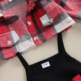 Clothing Sets 3Pcs Baby Girls Fall Outfits Sleeveless Tulle Dress With Plaid Coat Headband Set Infant Clothes