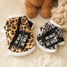 Dog Apparel Pet Clothes Leopard Print Pocket Hoodie Thicker Warm Small Dogs Clothing Fashion Autumn Winter Black And White Boy Girl Mascotas