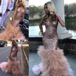 Dresses African Black Girls Sequined Prom Dress Rose Gold Party Holidays Wear V Neck Graduation Evening Gown Custom Made