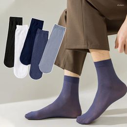 Men's Socks Summer Ultra Thin Breathable Solid Colour Mid-rise Ice Silk Business Vertical Strip Black Stockings Wholesale