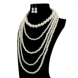 Pendant Necklaces Handmade White Simulation Pearl Multi-layer Chain Necklace Women's Wedding Party Sorority Jewellery