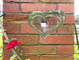 3D Stereo Rotary Beating Heart Sun Catcher Stainless Steel Hearts Wind Chime Window Hanging Flowing Light Effect Decoration Garden9900240
