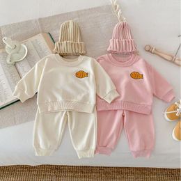 Clothing Sets 2024 Spring Korean Ins Baby Girls 2PCS Clothes Set Cotton Cute Fish Embroidery Pullovers Solid Pants Suit Toddler Girl