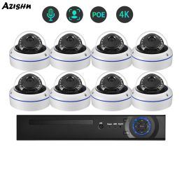 System AZISHN HD 4K 8MP Security System 8CH POE Camera Face Detection Video Surveillance Outdoor H.265 Audio IP CCTV Cameras Kit Set