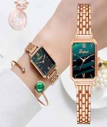Lvpai Brand Watch For Women Luxury Square Ladies Wrist Watch Bracelet Set Green Dial Rose Gold Chain Female Clock Reloj Mujer208N9204580