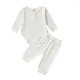 Clothing Sets Baby Boys Girls Fall Outfits Long Sleeve Button Up Crew Neck Romper Pants Set Infant Clothes