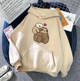 Cartoon Kawaii Sloth Print Streetwear Hoodies Man Casual Oversize Hooded Clothes Male Fashion Harajuku Anime Oversize Sweatshirt G2914541