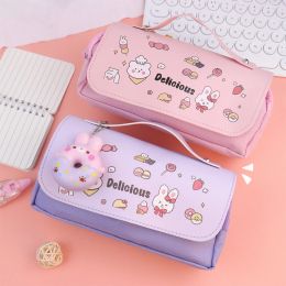 Cases 3D Kawaii Pencil Case Large Capacity Pencil Bag Cute Astronaut Waterproof Leather Storage Box School Supplies Stationery