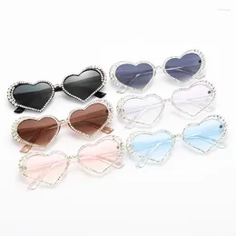 Sunglasses 2024 Fashion Rhinestone Sun Glasses Women Personality Design Heart Shaped Frame Punk UV400