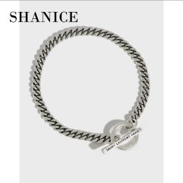 Bangles SHANICE 925 Sterling Silver bracelet fine Jewellery Geometric Round Circle Flat male chain Bracelet Armband/pulsera for men women