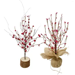 Decorative Flowers Valentine's Day Decorations Artificial Berry Flower Stems Red Heart Shaped Leaves Table Tree Wedding Home Decoration