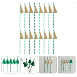 Disposable Cups Straws 50 Pcs Christmas Tree Paper Drinking Xmas Decorations Party Supplies Creative Mould