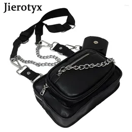 Shoulder Bags JIEROTYX 2024 Solid Black Women Messenger Gothic Style Female Chains Versatile Concise Fashion Brands Designs