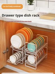 Kitchen Storage Tiered Dish Organizer Pullout Countertop Drainable Rack Cabinet Cupboards