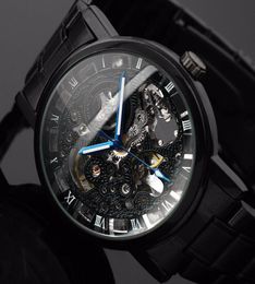 2021 New Black Men039s Skeleton WristWatch Stainless steel Antique Steampunk Casual Automatic Skeleton Mechanical Watches Male2783186