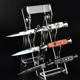 Tools Acrylic Small Knife Outdoor Tool Dispaly Stand Counter Rack Cutterbed 3 Slot Knives EDC Tool Holder Storage Horizontal Anti Slip