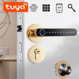 Lock Fingerprint door lock Biometric door handle Smart Password Electric Digital Lock Tuya Keyless Security Door Knob for Home