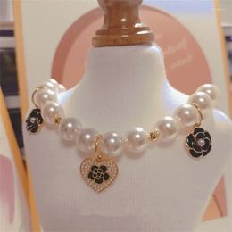 Dog Collars Luxury Cat Pearl Necklace Collar With Rose Pendant For Cats Dogs Puppy Wedding Costume Pet Jewelry Accessories