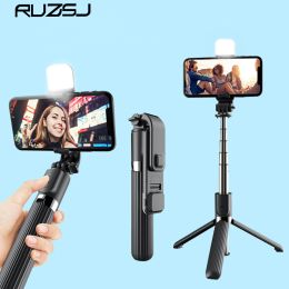 Monopods Ruzsj L02s Wireless Bluetooth Handheld Gimbal Stabiliser Mobile Phone Selfie Stick Tripod with Fill Light Shutter for Iphone 14