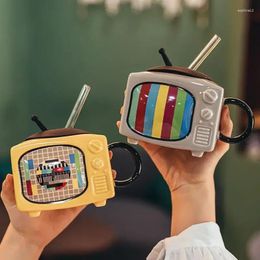 Mugs Retro 3D Television Ceramic Coffee TV Shape Milk Beer With Cover Home Cups Creative Exquisite Drinking Drinkware Cup