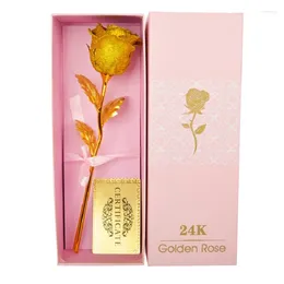 Decorative Flowers 24K Colourful Gold Foil Plated Rose Artificial Gift Box For Wife Girlfriend Valentine's Day Wedding Party Home Decor