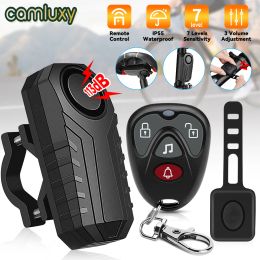 Kits Camluxy 113dB Bicycle Alarm IP55 Waterproof Motorcycle Bike Alarm Remote Control Anti theft Security Protection For Scooter Cart