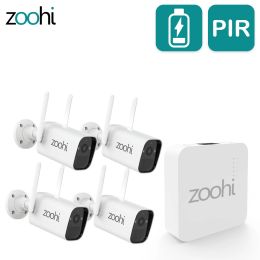 System Zoohi Wireless Battery Camera With Solar Panel Mini NVR System PIR Smart Detection Surveillance WireFree Security Camera Kit