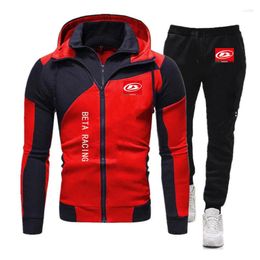 Men's Tracksuits Autumn Diagonal Zipper Pullover Hooded Sportswear Sweatshirt Pants Set For Beta Motocross In 2024