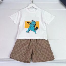 European American and British fashion brand cartoon cat print short sleeved shorts sports two-piece set for boys and girls