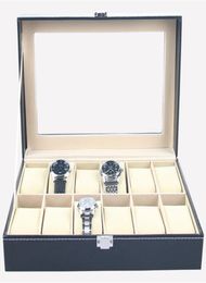 Faux Leather Watch Box Display Case Organiser 12 Slots Jewellery Storage Box8078247