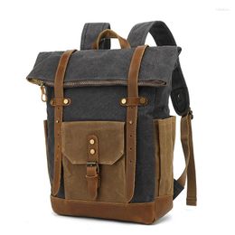 Backpack Men Shoulder Solid Colour Oil Wax Canvas Computer Travel Bag Retro Wind Waterproof Splash