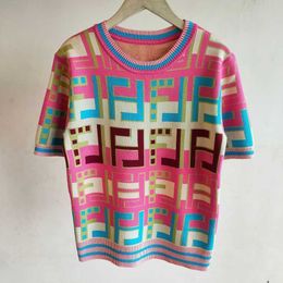 Designer t shirt Early Spring Hardworking Color Jacquard Round Neck Sleeve Curved Bead Ice Silk Fabric Pullover T-Shirt