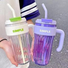 Water Bottles 920ml Large Capacity Plastic Cup Striped Transparent Straw Coffee High Temperature Resistant Bottle With Handle