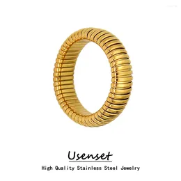 Cluster Rings USENSET 6mm Thick 18K Gold Plated Stainless Steel Elastic Ring Fashion Custom Women Wrist Accessories Rust Proof