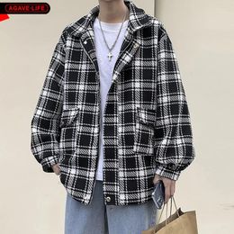 Men's Jackets Spring Autumn Plaid Jacket Korean Fashion Outwears Youth Handsome Male Loose Casual Clothing Student Zipper Outdoor