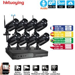 System plug play 8CH 3MP HD audio Wireless NVR Kit P2P 3.0P Indoor Outdoor IR Night Vision Security 3.0MP IP Camera WIFI CCTV System