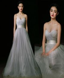 Light Grey Tulle Formal Homecoming Dresses Sweetheart Strapless Prom Gowns Long Dresses Evening Wears Cheap Bridesmaid Dresses In 5426711