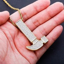 Pendant Necklaces Hip Hop Micro Pave Cubic Zirconia Bling Out Claw Hammer Pendants For Men Rapper Jewellery Drop