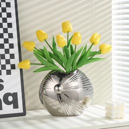 Vases Nordic Silver Vase Ornaments Living Room TV Cabinet Porch Model Flower Arrangement Container Home Decoration Accessories