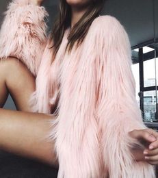 2019 Winter Fake Fur Coat Women Faux Fur Coat Pink Jacket Long Sleeve Fluffy Outerwear Warm Furry Jacket Hairy Overcoat2818794